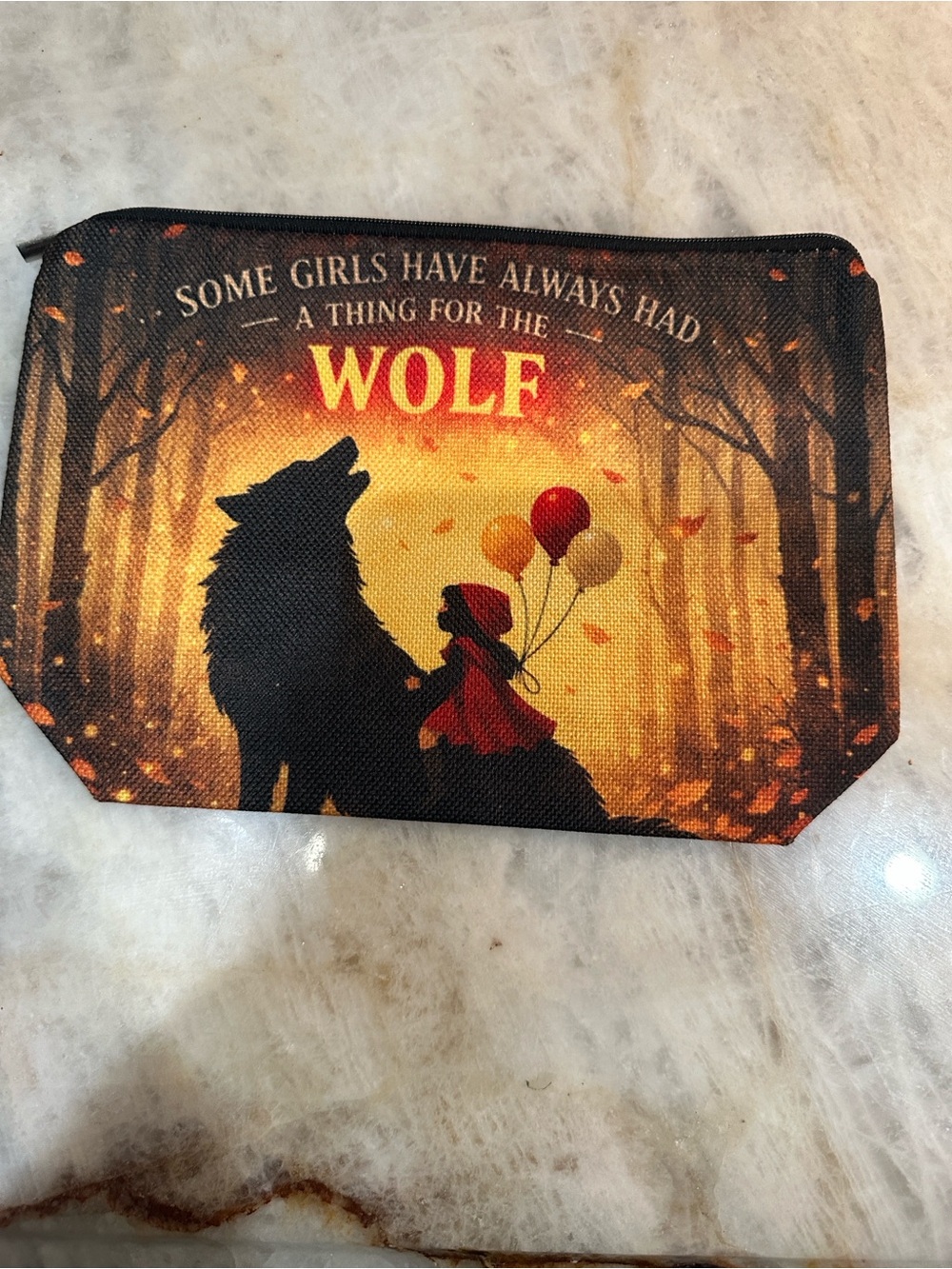 Little Ref Riding Hood Canvas Pouch with Orange & Black Forest Design